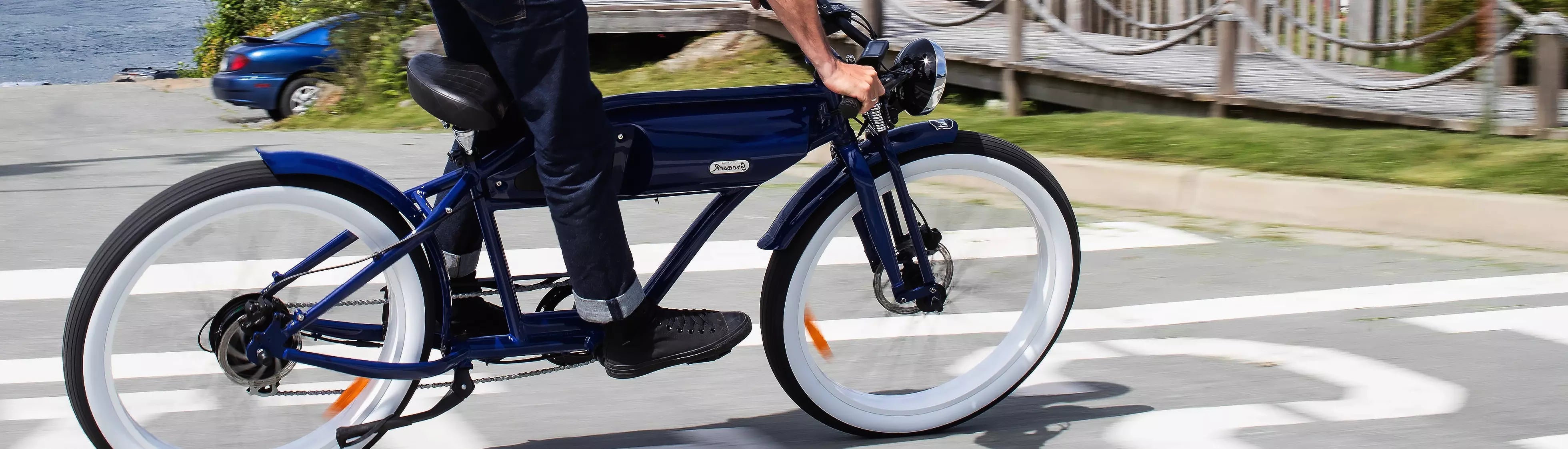 Person riding Michael Blast eBike on bike lane